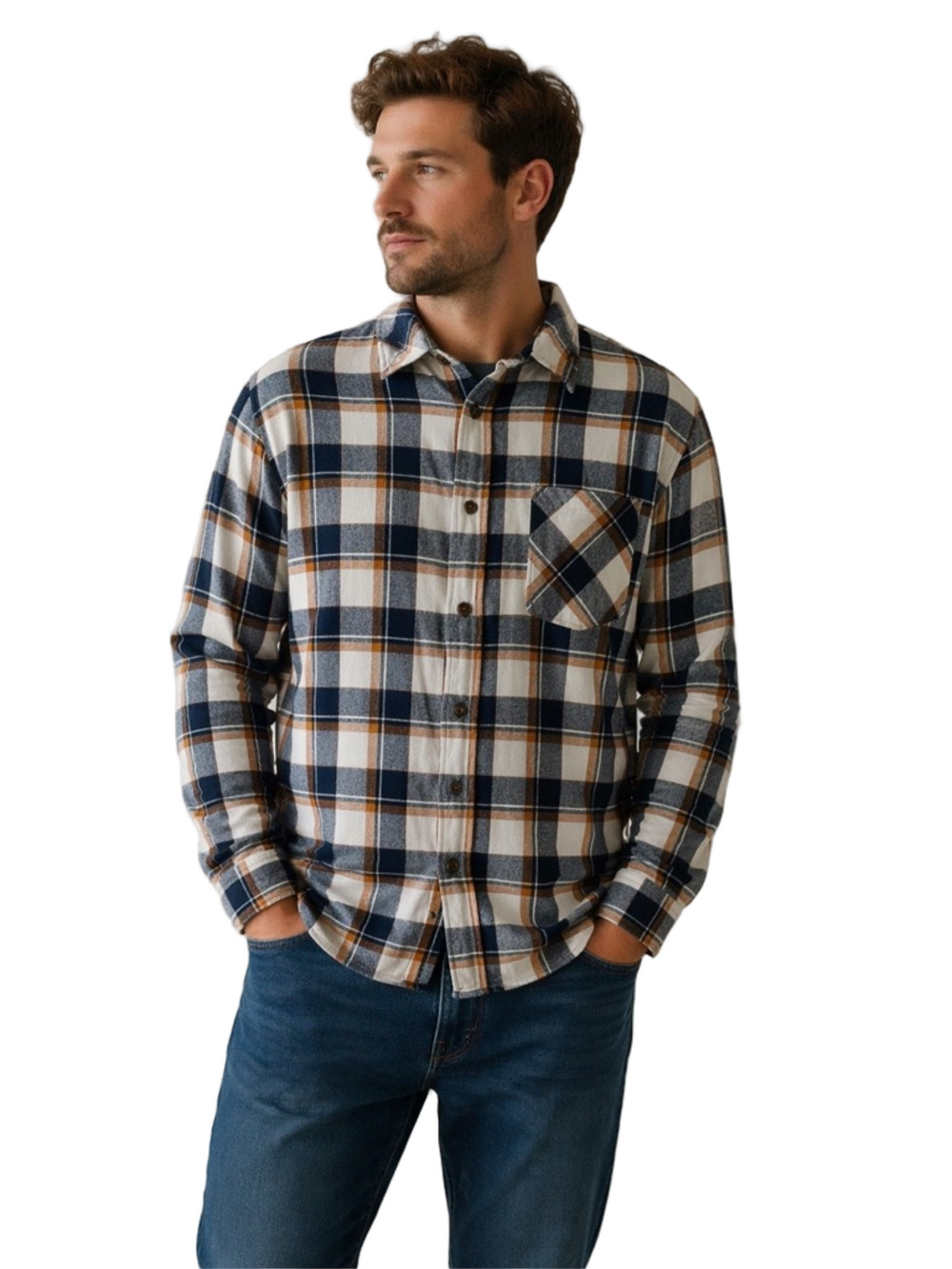 northeast outfitters Men's Casual Plaid Button Down Shirt - Blue, White, Tan